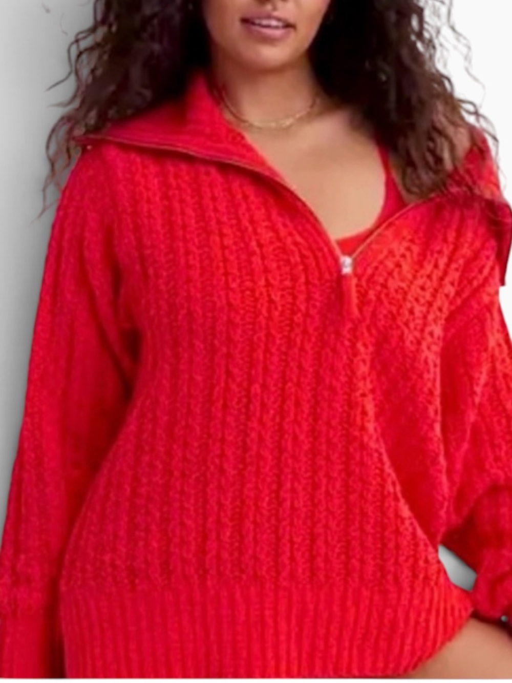 Aerie Cable Car Red Chunky Cable Knit Quarter Zip Sweater S